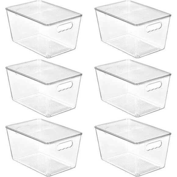 Stackable Clear Storage Bins with Lids Plastic Pantry Bathroom Kitchen Organizer - Picture 7 of 7